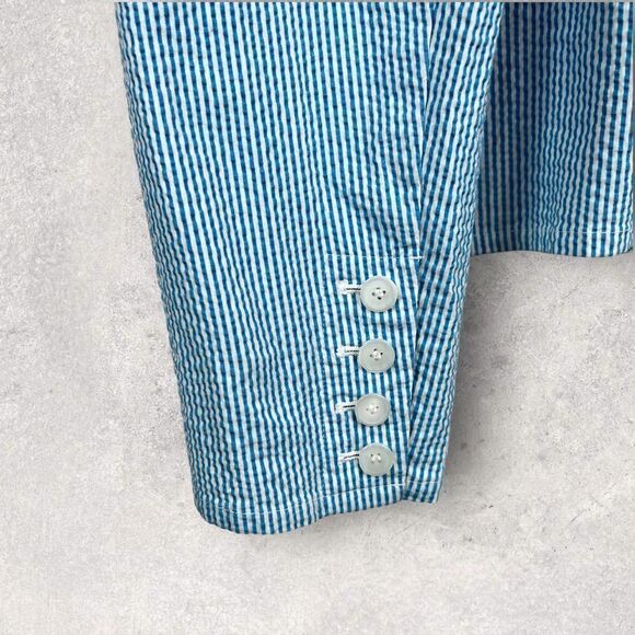 RARE!!!! TALBOTS Seersucker Blazer Pin Stripe in White and Turquoise Size 14 - Picture 7 of 9